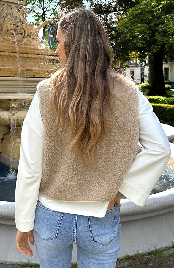 Italian Teddy Gilet Pocket Beige – vesten, foto 4