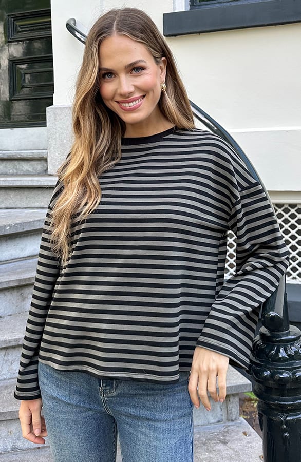 Oversized Streifen Top Baumwolle Army Schwarz, Tops, Foto 4