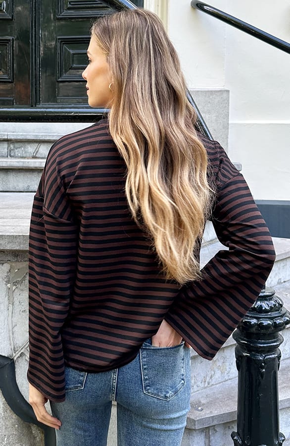 Oversized Streifen Top Baumwolle Choco Schwarz, Tops, Foto 2