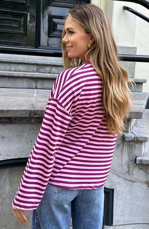 Oversized Streifen Top Baumwolle Purple Rosa, Tops, Foto 3
