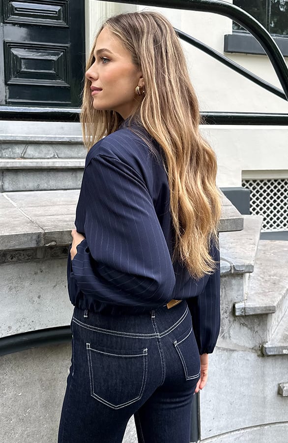 Pinstripe Bomber Jacket Navy – jassen, foto 4