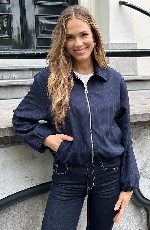 Pinstripe Bomber Jacket Navy – jassen, foto 1