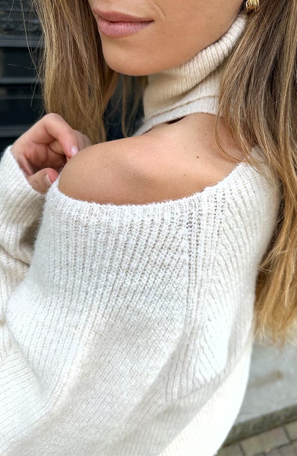 Soft Col Neck Open Shoulder Beige – truien, foto 6