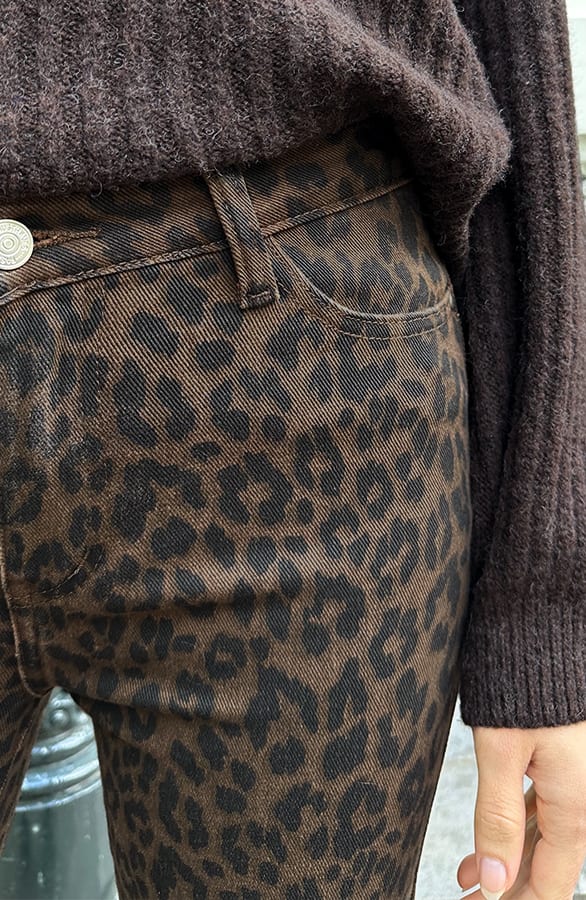 Wide Leg Jeans Leopard Brown Stretch FMH – flared broeken, foto 7