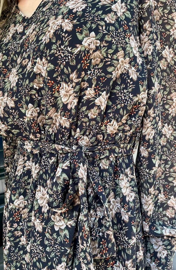 Bloemenprint V-Hals Jurk Beige Army – jurken, foto 8