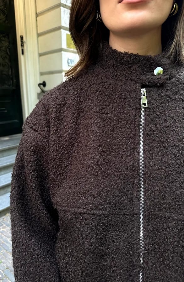 Boucle Bomber Coat Met Rits Choco – jassen, foto 8