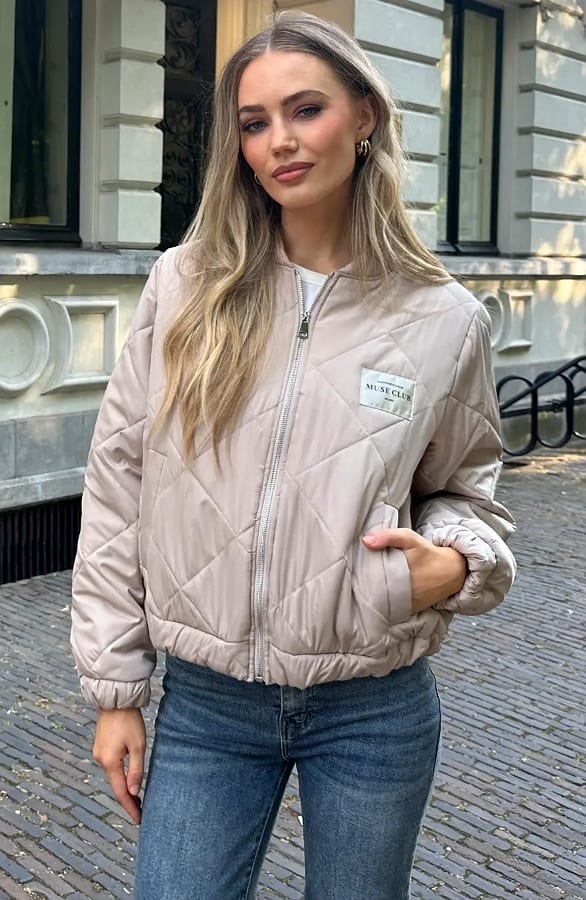Classic Bomber Jacket Muse Club Beige – jassen, foto 3