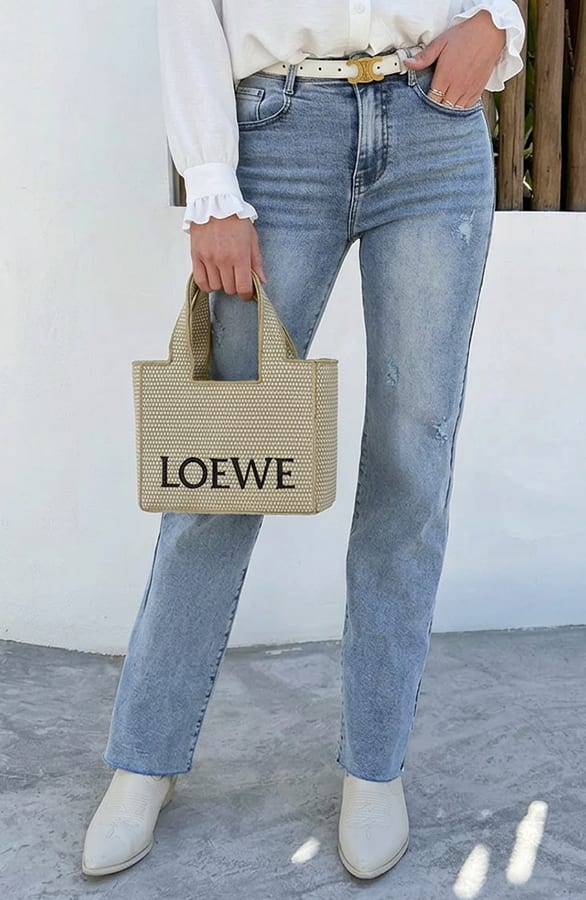 Damaged Wide Leg Jeans Mid Blue Stretch FMH