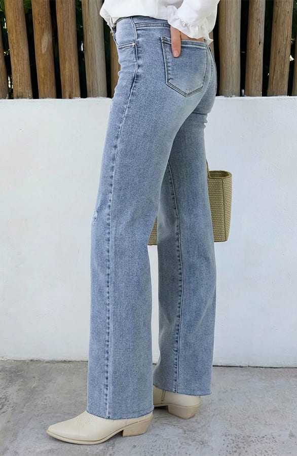Damaged Wide Leg Jeans Mid Blue Stretch FMH, Schlaghosen, Foto 2