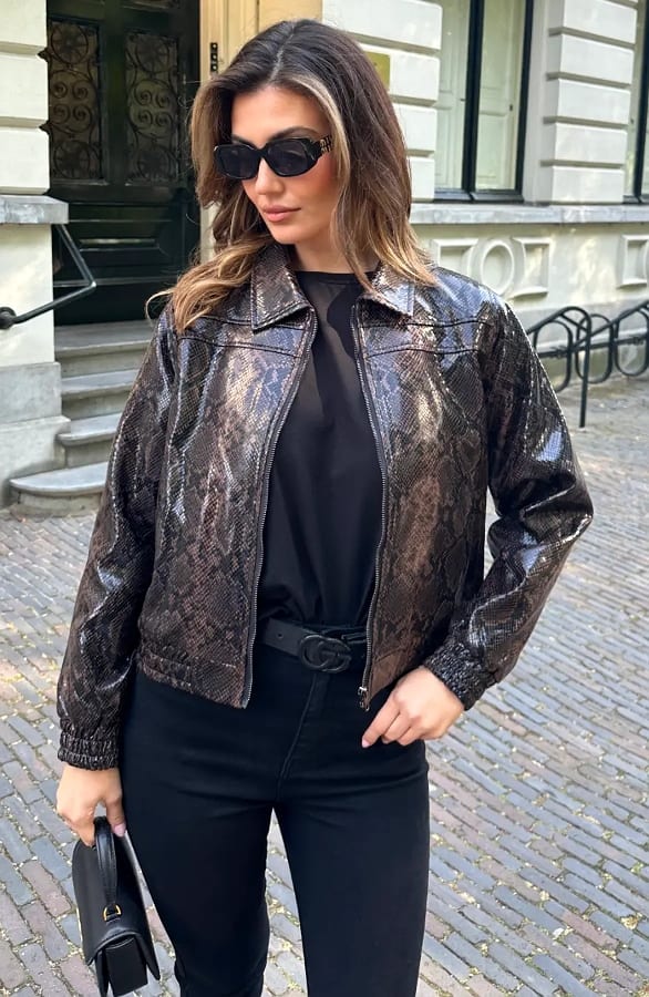 Faux Leather Snakeprint Jacket Choco – jassen, foto 5