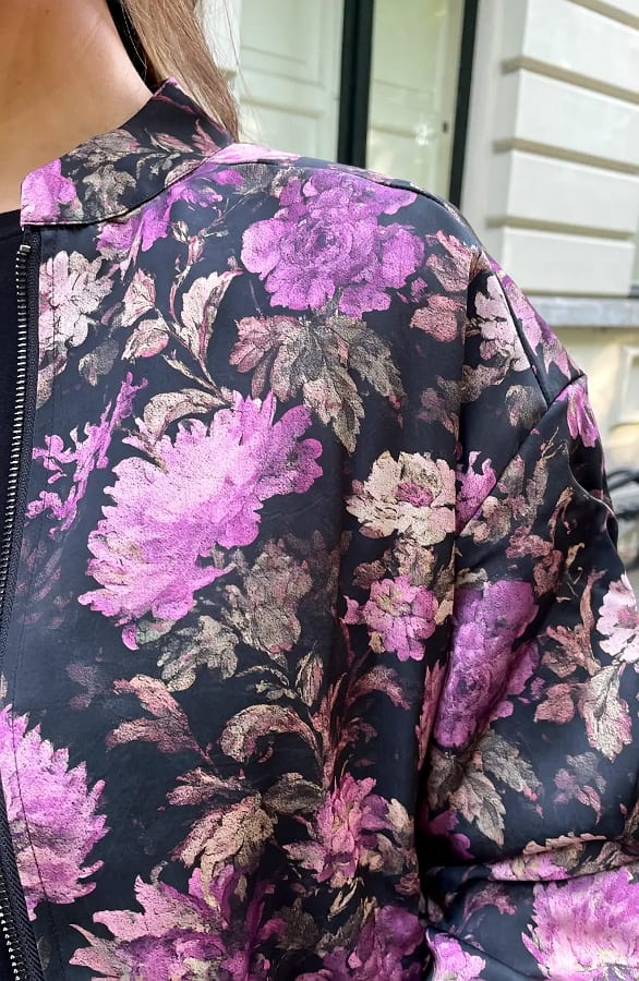 Floral Statement Jacket Satin Ruched Sleeves – jassen, foto 8
