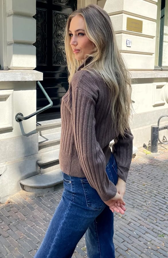 Knitted Cardigan Zipper Taupe – vesten, foto 7