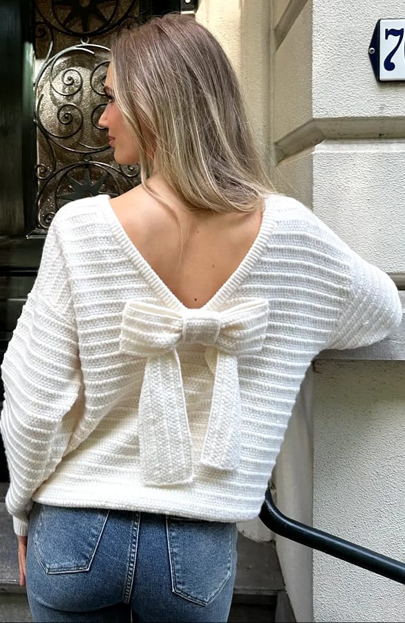 Limited Sweater Back Bow Light Beige – truien, foto 5