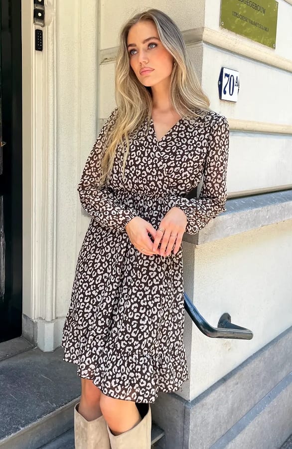 Luxury V-hals Jurk Leopard Choco – jurken, foto 5