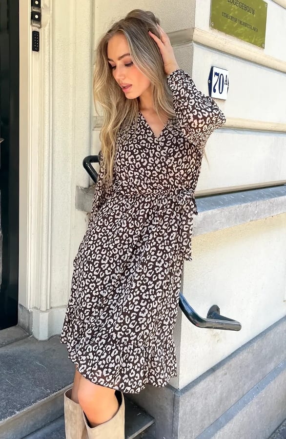 Luxury V-hals Jurk Leopard Choco – jurken, foto 3