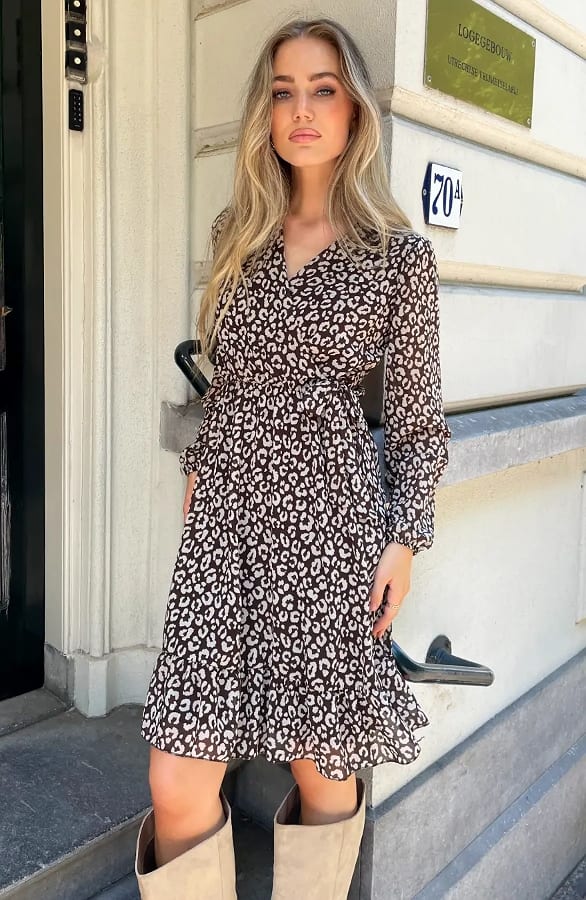 Luxury V-hals Jurk Leopard Choco – jurken, foto 7