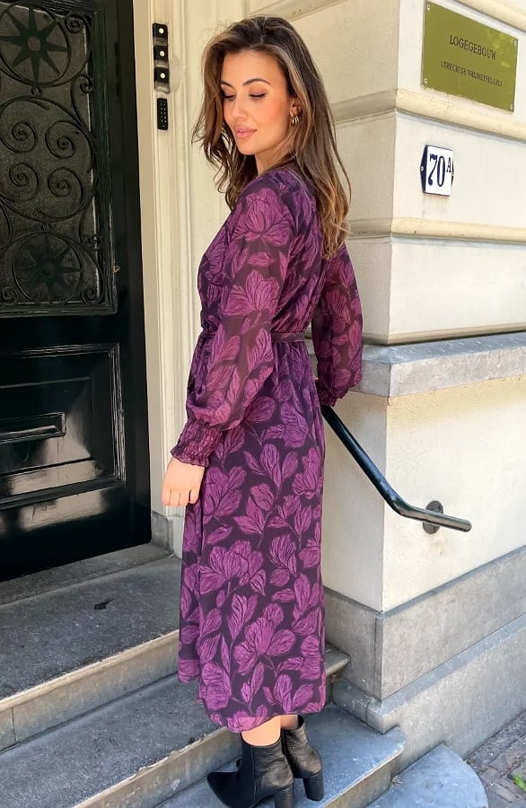 Maxi V-hals Jurk Print Paars – jurken, foto 7