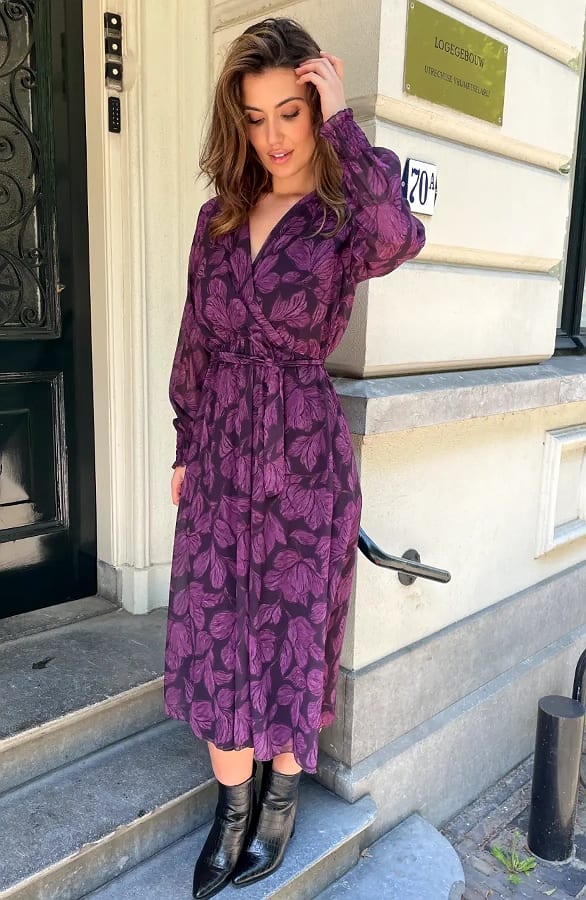 Maxi V-hals Jurk Print Paars
