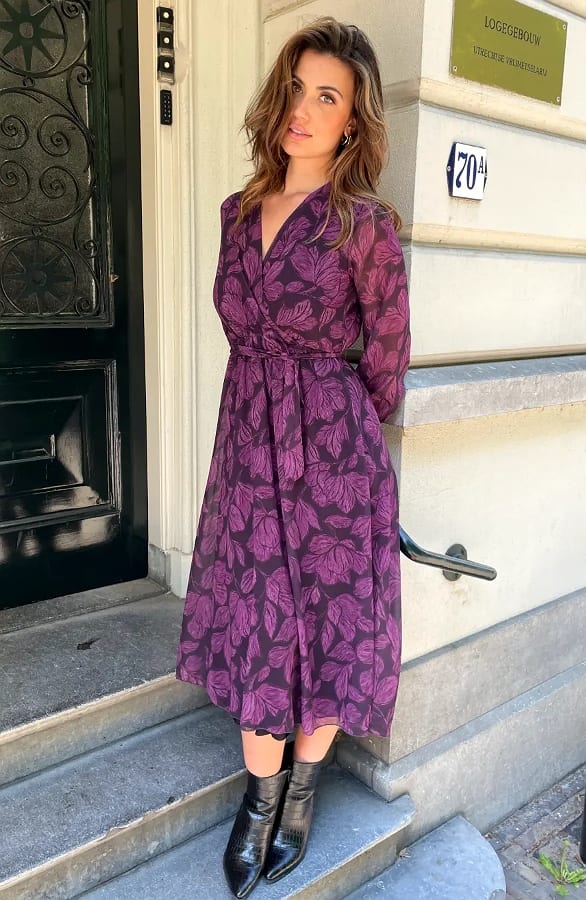 Maxi V-hals Jurk Print Paars – jurken, foto 6