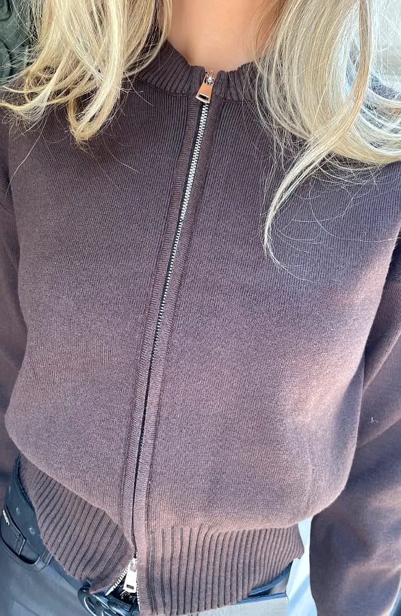 Needed Cardigan Zipper Choco – vesten, foto 7