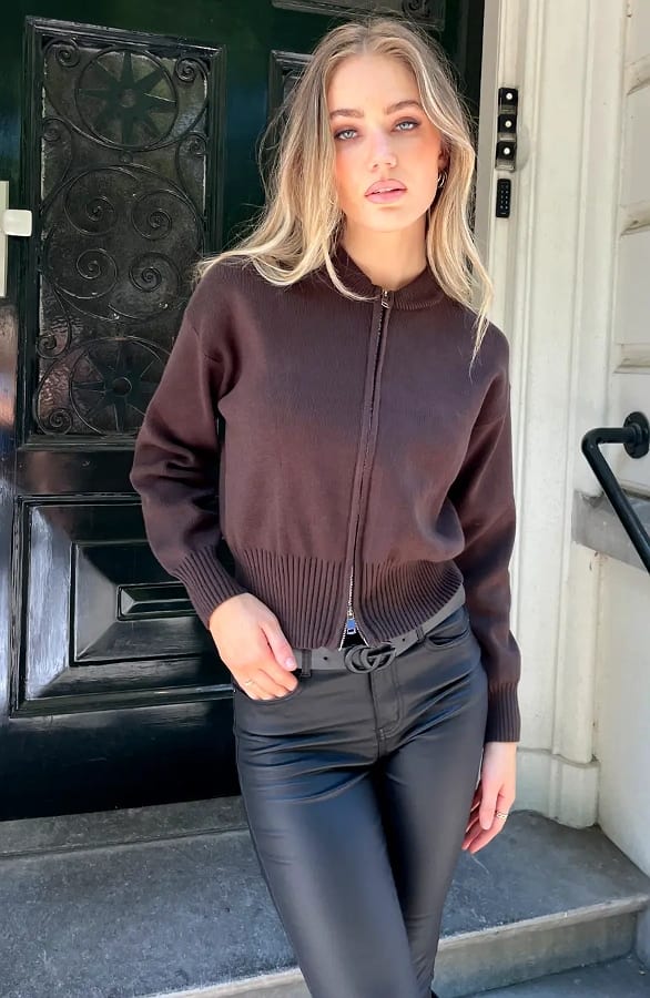 Needed Cardigan Zipper Choco