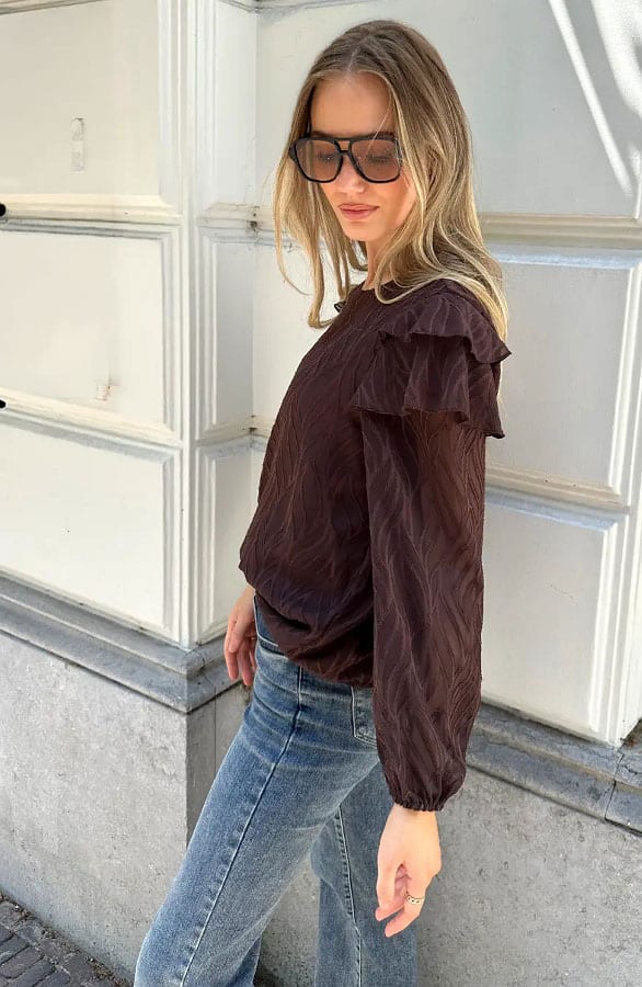 Noa Ruffle Blouse Choco – blouses, foto 7
