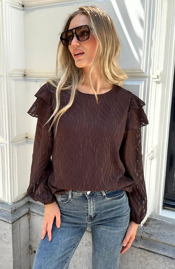 Noa Ruffle Blouse Choco – blouses, foto 3