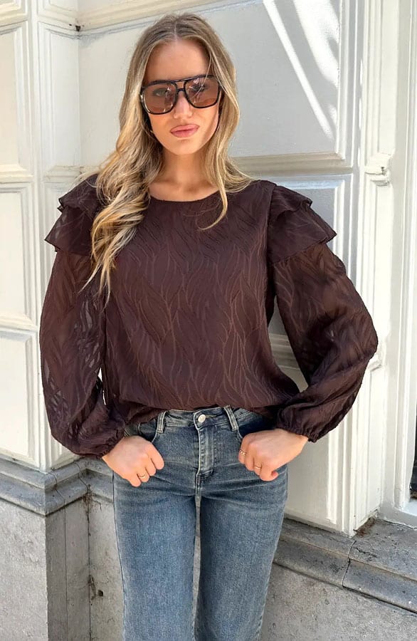 Noa Ruffle Blouse Choco – blouses, foto 6