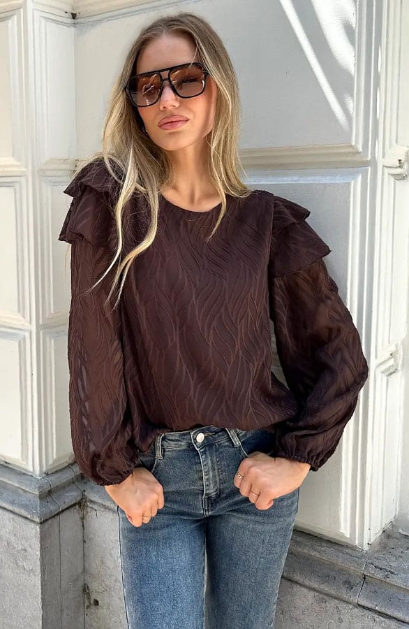 Noa Ruffle Blouse Choco