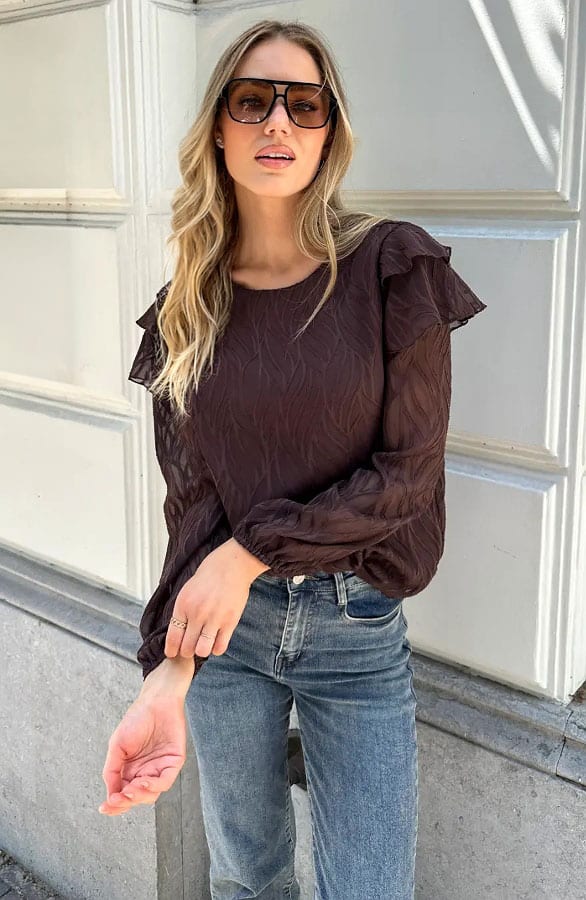 Noa Ruffle Blouse Choco – blouses, foto 5