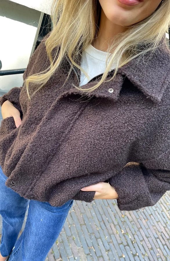 Oversized Boucle Jacket Met Rits Choco – jassen, foto 6