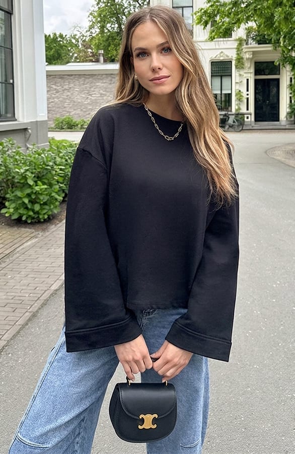 Oversized Longsleeve Katoen Zwart – tops, foto 2