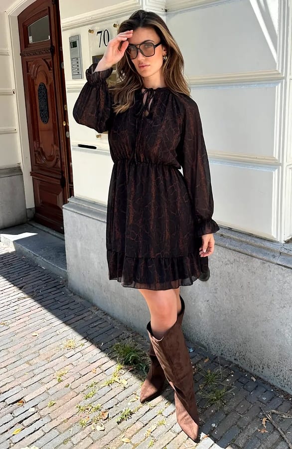 Ruffle Snake Print Jurk Choco – jurken, foto 6