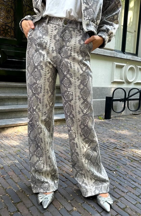 Snake Print Wide Leg Pants Stretch Premium