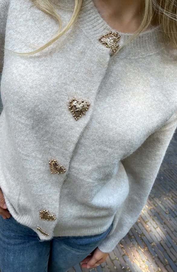 Soft Cardigan Heart Buttons Beige – vesten, foto 6