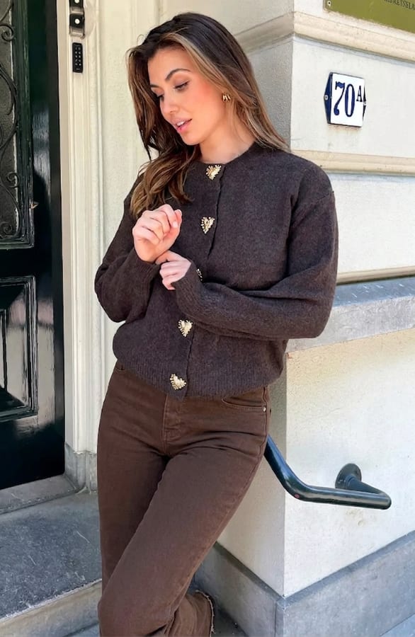 Soft Cardigan Heart Buttons Choco – vesten, foto 5