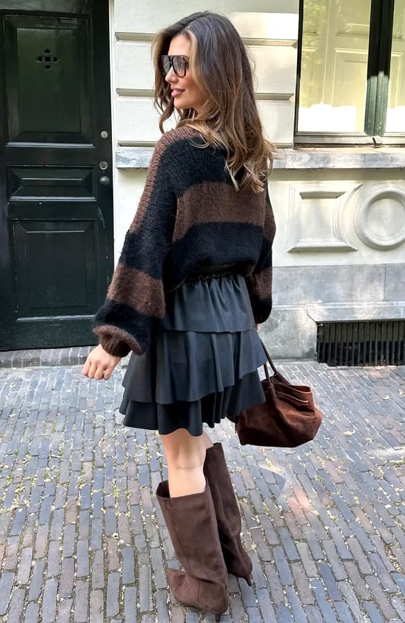 Soft Knitted Sweater Strepen Zwart Choco – truien, foto 6