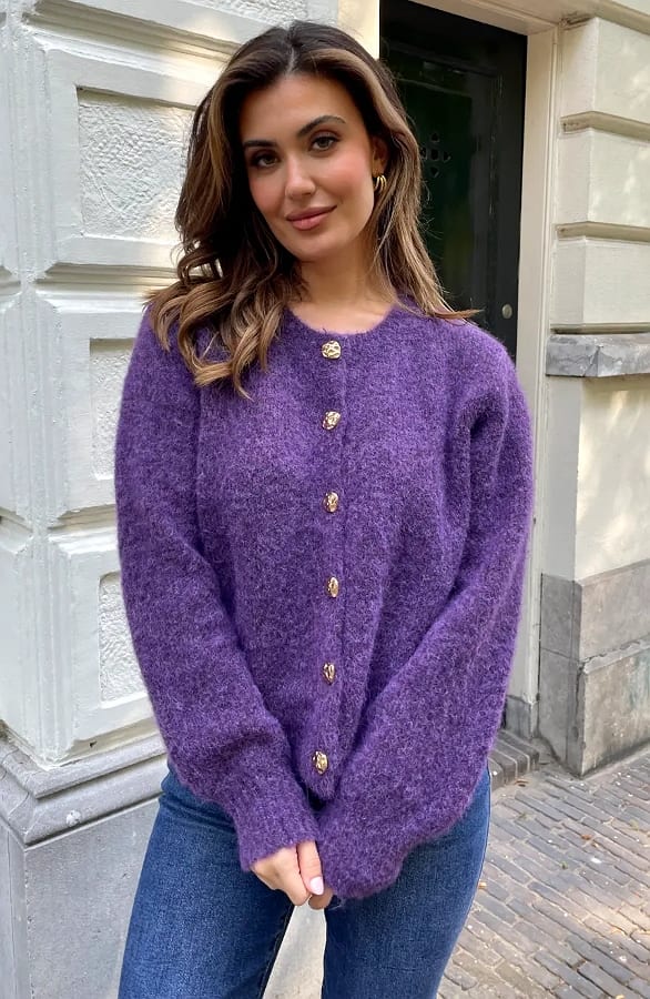 Soft Melange Cardigan Violet – vesten, foto 3