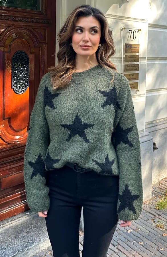 Soft Oversized Star Sweater Army – truien, foto 2
