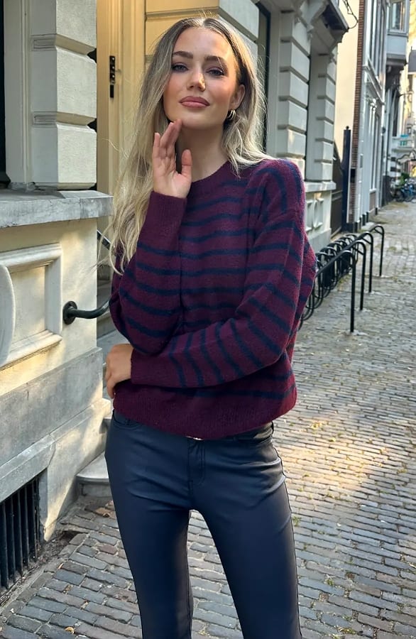 Striped Soft Sweater Burgundy Marine – truien, foto 3
