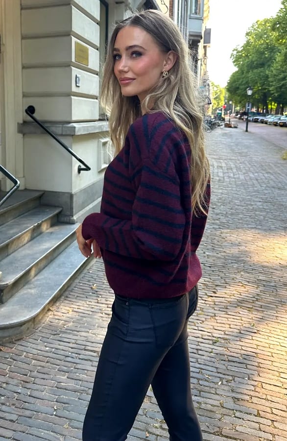 Striped Soft Sweater Burgundy Marine – truien, foto 4