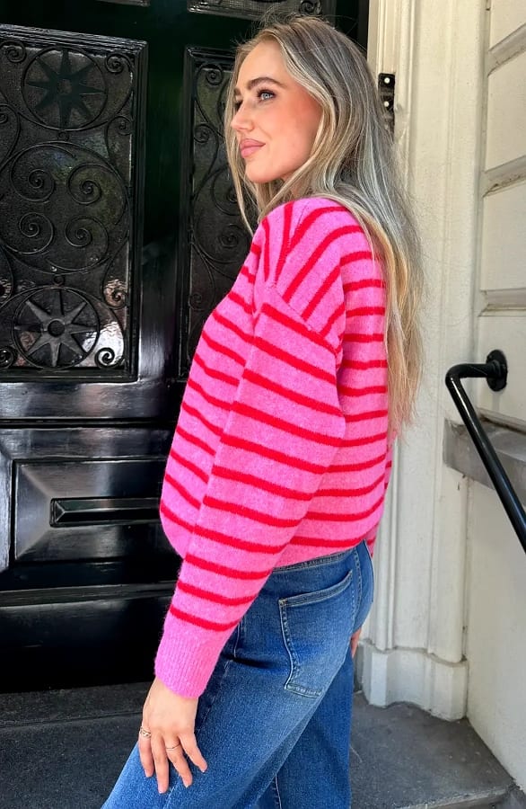 Striped Soft Sweater Red Fuchsia – truien, foto 4