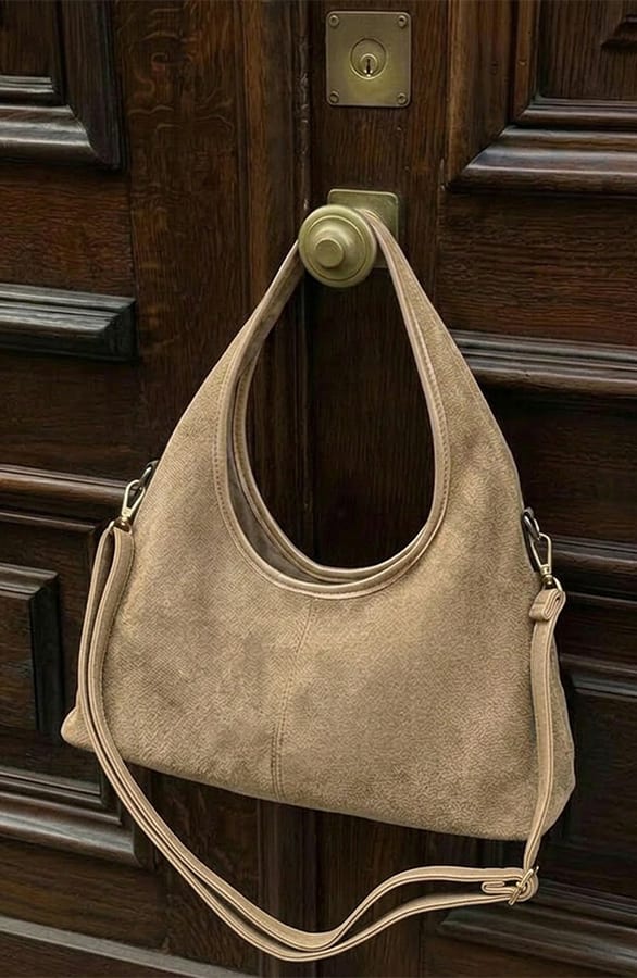 Suedine Bag Hobo Look Dark Beige