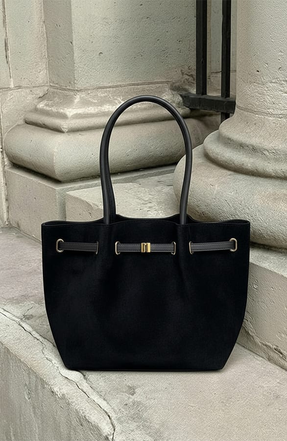 Suedine Handtas Met Gespdetail Zwart