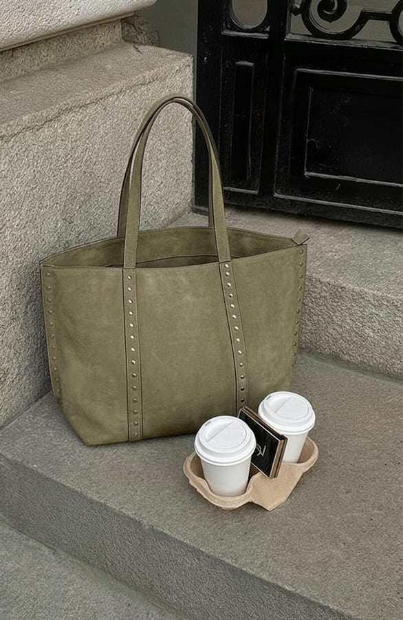 Suedine Shopper Tas Met Studs Army