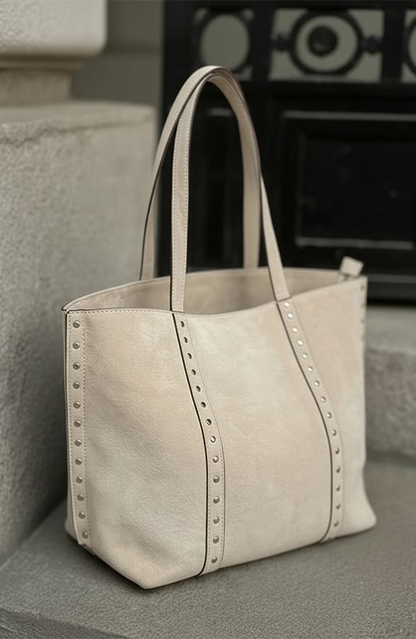 Suedine Shopper Tas Met Studs Beige – alle accessoires, foto 2