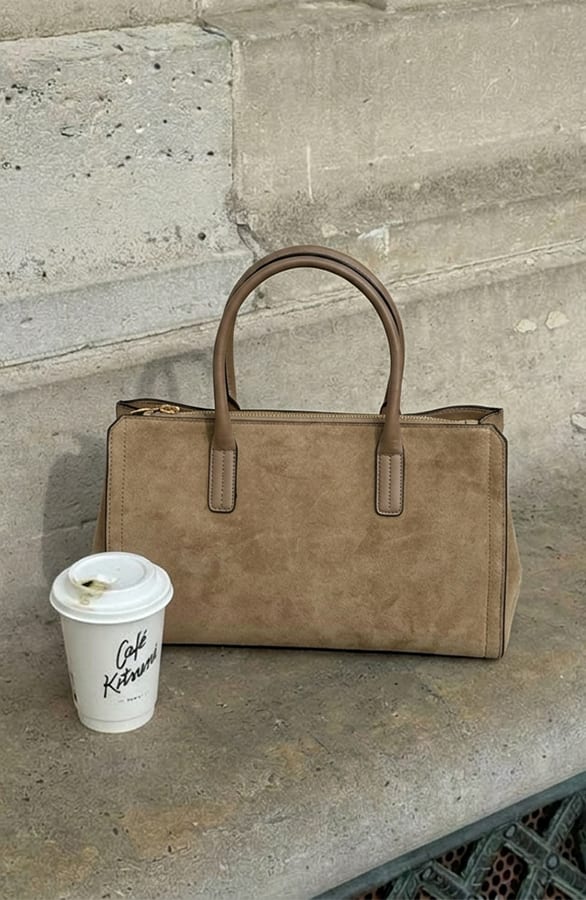 Suedine Shopper Tas Taupe