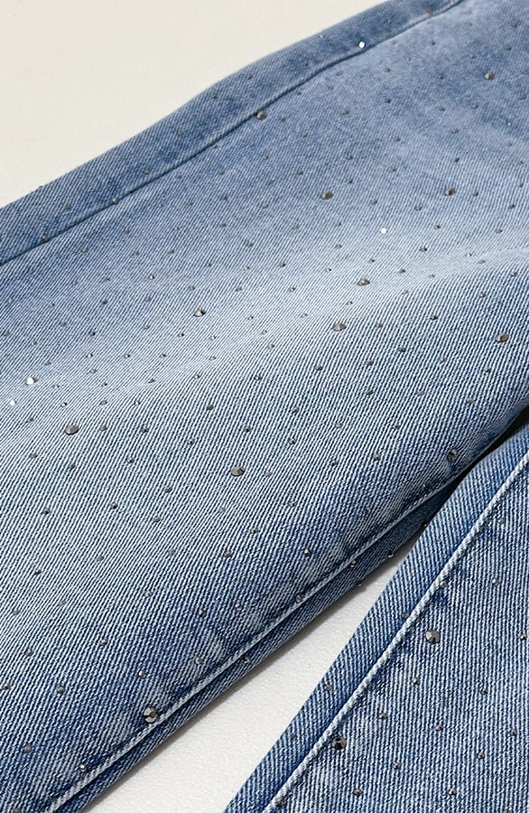 Wide Leg Jeans Rhinestone Mid Blue Stretch FMH – flared broeken, foto 6