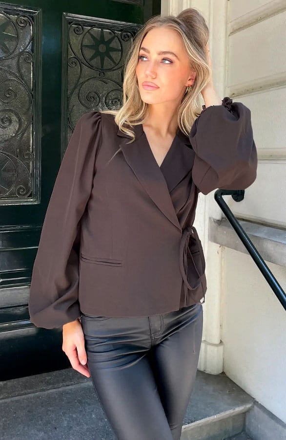 Wrap Blazer Puff Long Sleeve Choco – jassen, foto 3