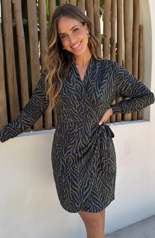 Wrap Jurk Zebra Longsleeve Army – jurken, foto 4